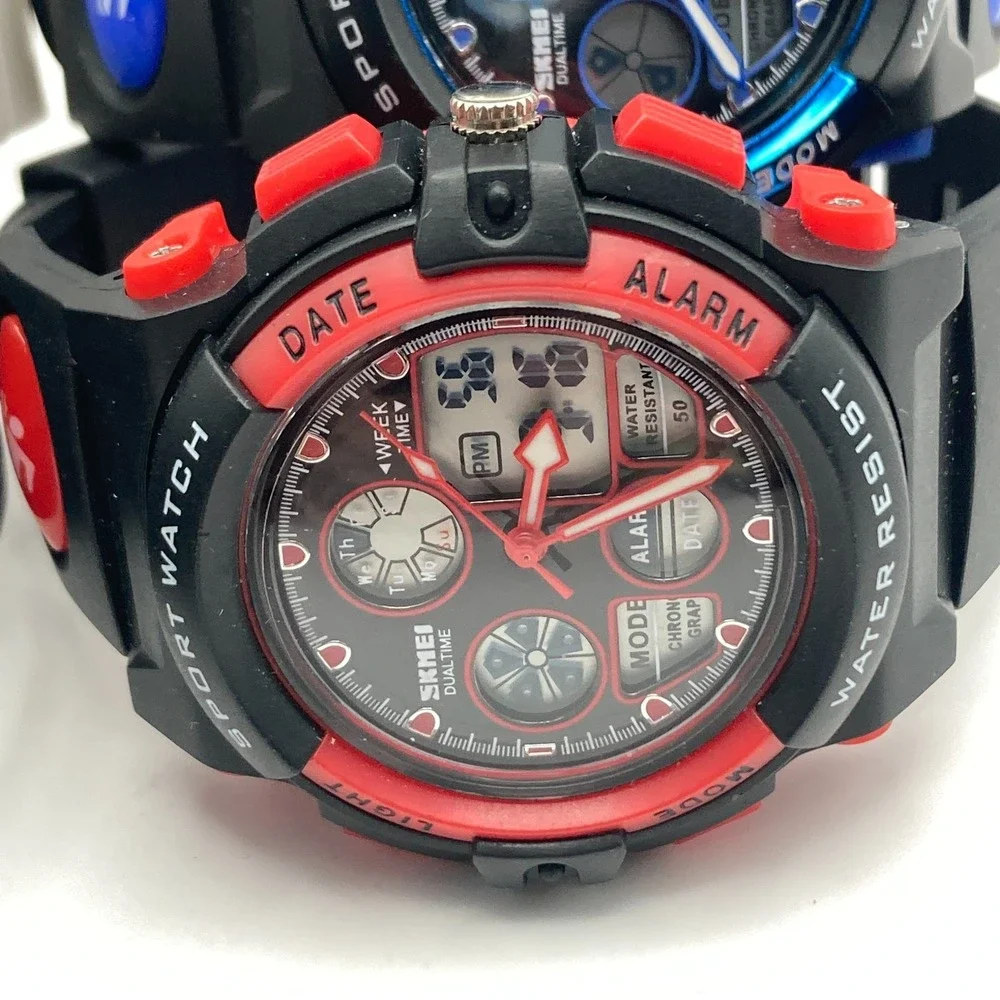 Lot of 4 Men's Watches Digital Armitron Skmei Black White Red Alarm Date Chrono